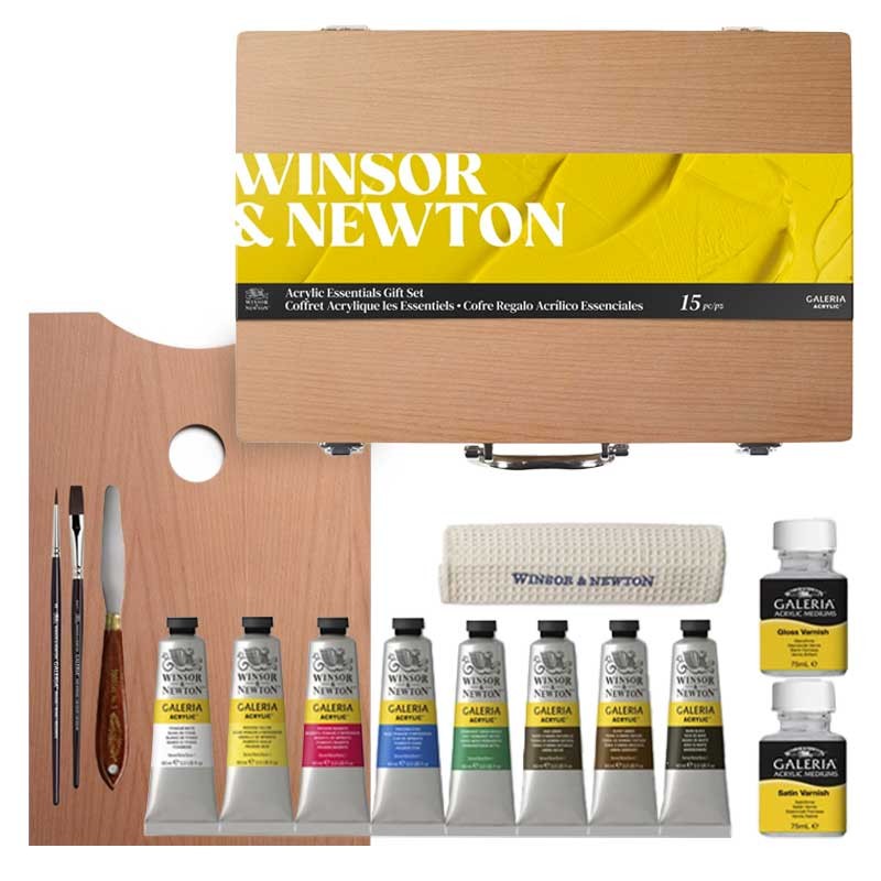 Farby akrylowe Winsor & Newton Galeria zestaw 8 x 60 ml Wooden Set w walizce 01