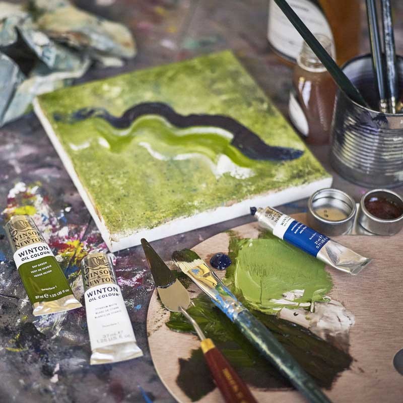 Farby olejne Winsor Newton Winton Cardboard set zestaw 10 x 12 ml + akcesoria 05