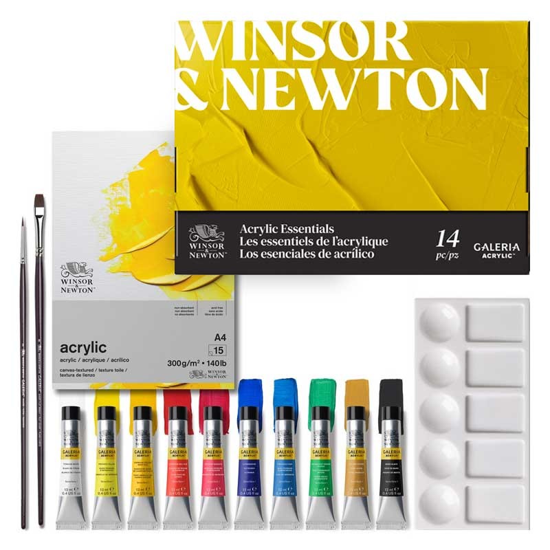 Farby akrylowe Winsor & Newton Galeria Cardboard set zestaw 10 x 12 ml + akcesoria 01