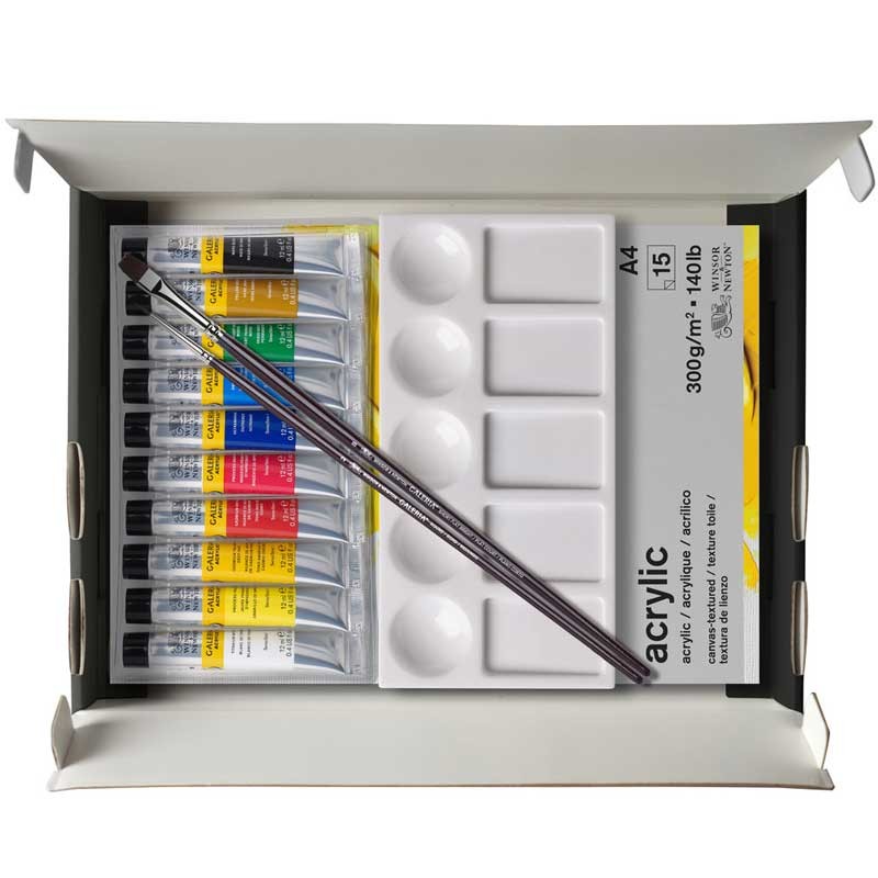 Farby akrylowe Winsor & Newton Galeria Cardboard set zestaw 10 x 12 ml + akcesoria 02