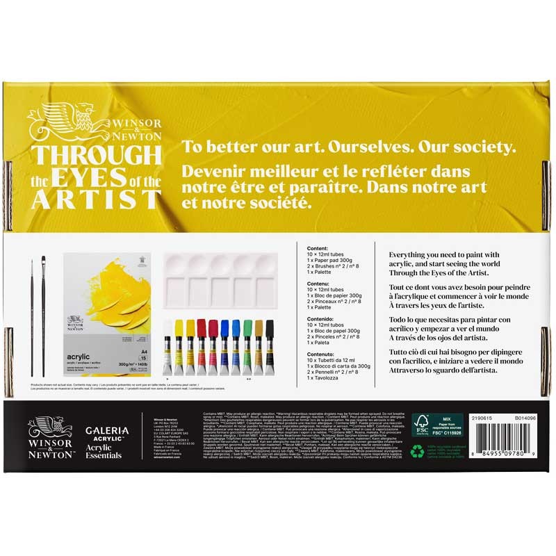 Farby akrylowe Winsor & Newton Galeria Cardboard set zestaw 10 x 12 ml + akcesoria 04
