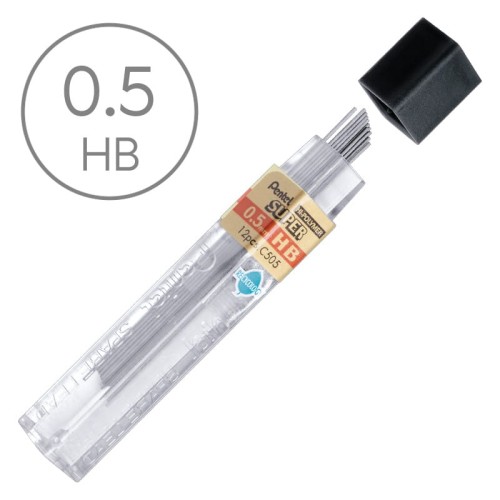 Wkłady grafitowe do ołówka automatycznego Pentel Super Hi-Polymer C505 - 0.5 mm, HB