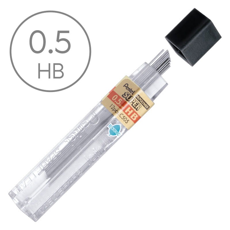 wklady-grafitowe-do-olowka-automatycznego-pentel-super-hi-polymer-c505-05-mm-hb-01