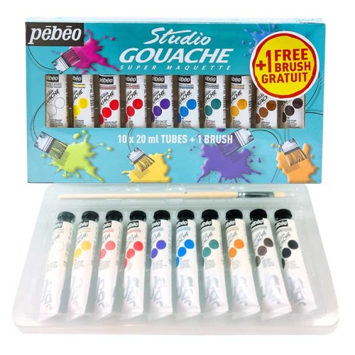 Farby Gouache Studio Pebeo zestaw 10 x 20 ml + pędzelek