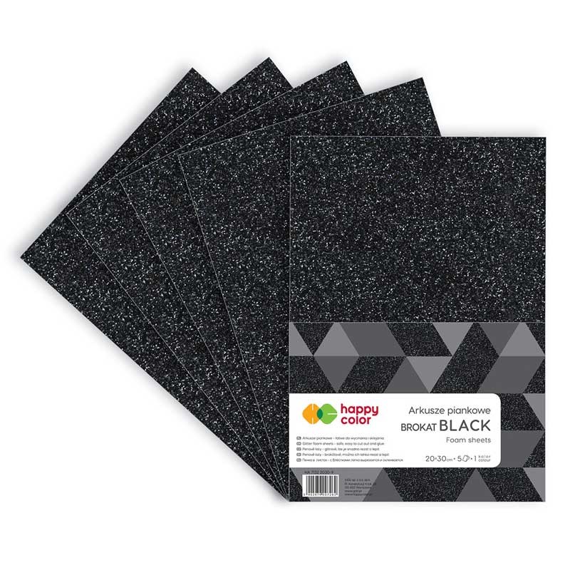 Arkusze piankowe Happy Color A4 brokatowe czarne 01