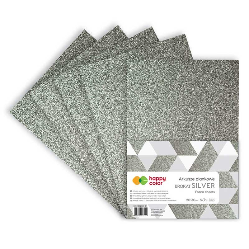 Arkusze piankowe Happy Color A4 brokatowe srebrne 01
