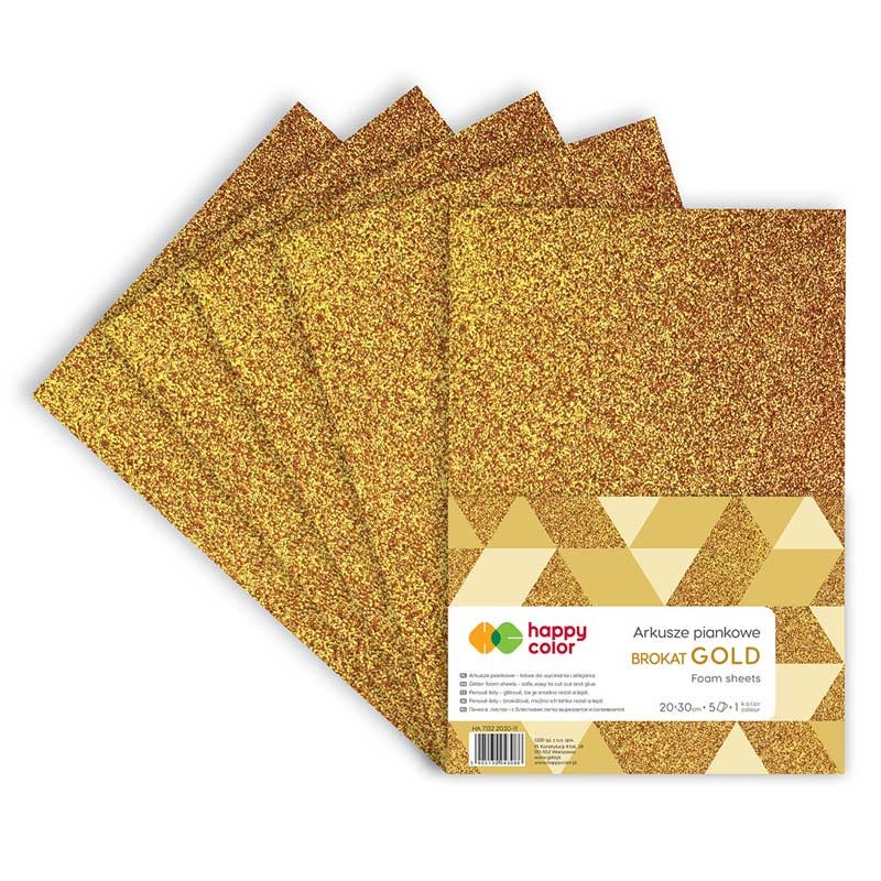 Arkusze piankowe Happy Color A4 brokatowe złote 01