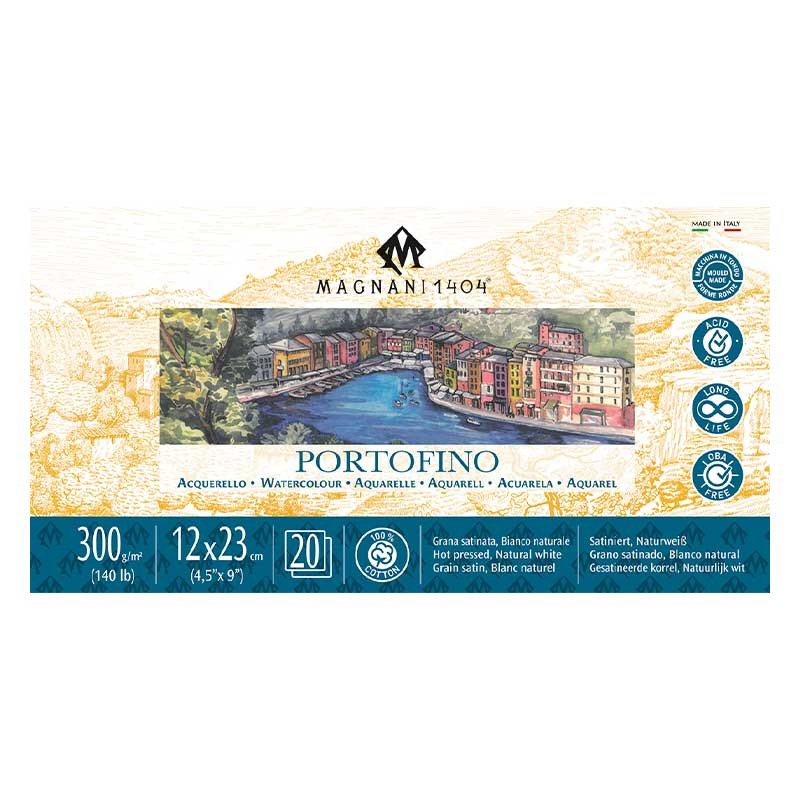 Blok do akwareli Magnani Portofino Hot Press 100% bawełny - 12 x 23 cm, 300 g, 20 ark. 01
