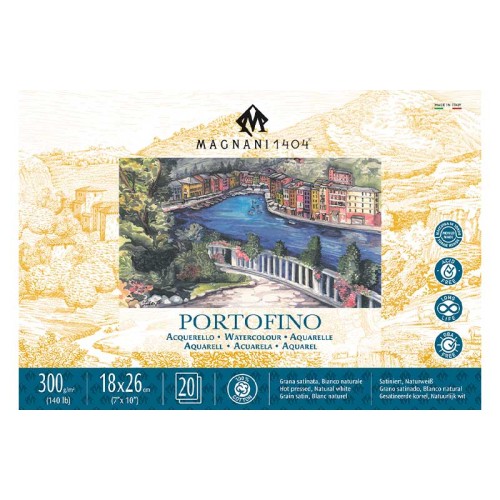 Blok do akwareli Magnani Portofino Hot Press 100% bawełny - 18 x 26 cm, 300 g, 20 ark.