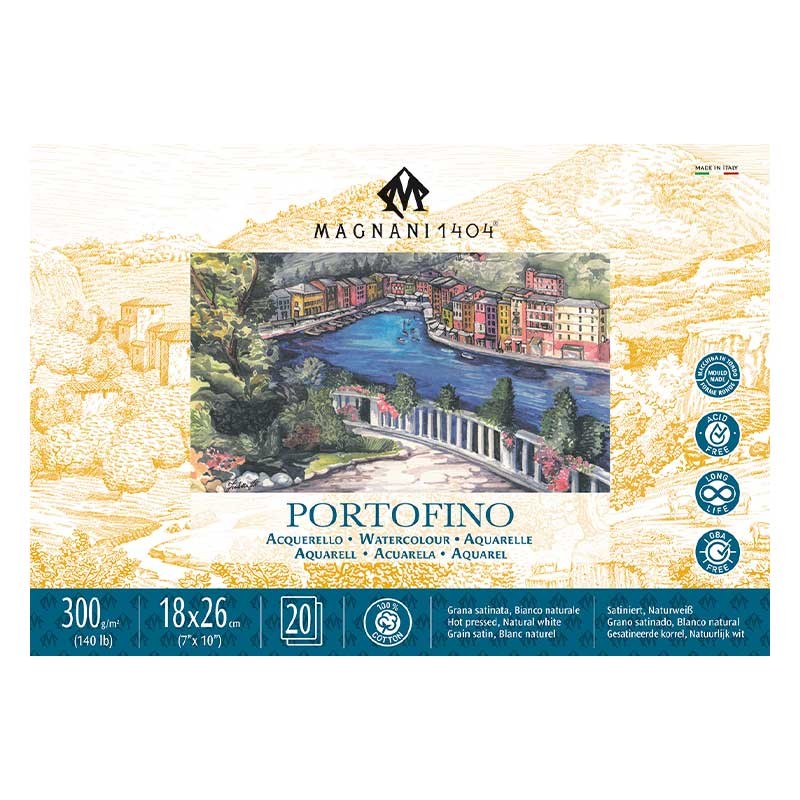 Blok do akwareli Magnani Portofino Hot Press 100% bawełny - 18 x 26 cm, 300 g, 20 ark. 01