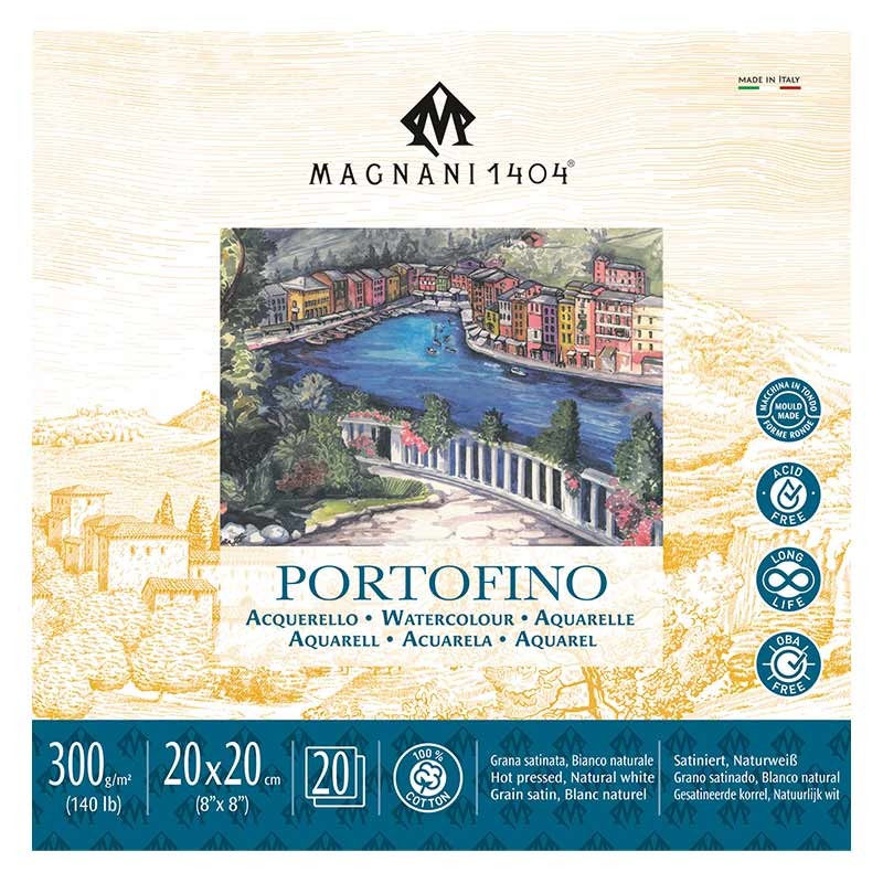 Blok do akwareli Magnani Portofino Hot Press 100% bawełny - 20 x 20 cm, 300 g, 20 ark. 01