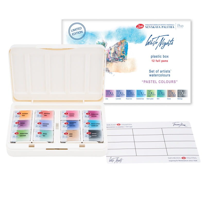 Akwarele Białe Noce w kostkach zestaw Pastel 12 szt. plastikowa kaseta 01