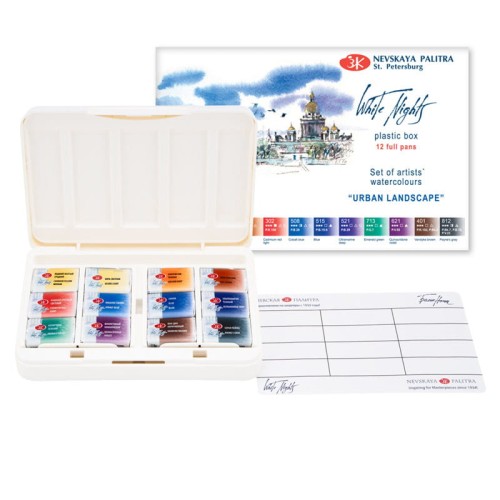 Akwarele Białe Noce w kostkach zestaw Urban Landscape 12 szt. plastikowa kaseta