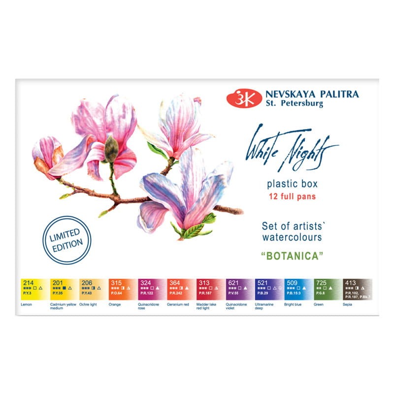 Akwarele Białe Noce w kostkach zestaw Botanical 12 szt. plastikowa kaseta  04
