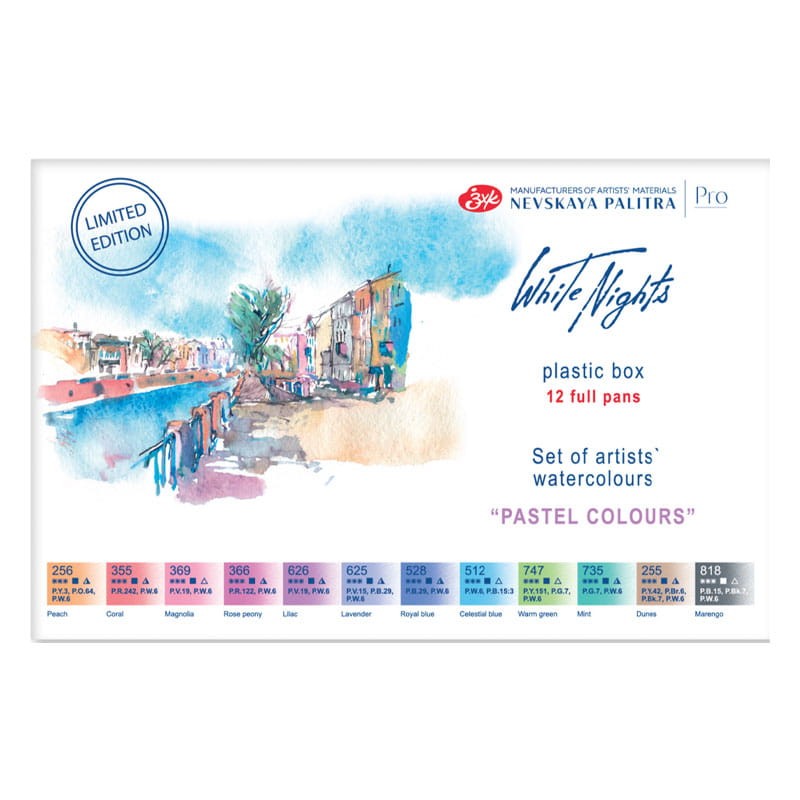 Akwarele Białe Noce w kostkach zestaw Pastel 12 szt. plastikowa kaseta 04