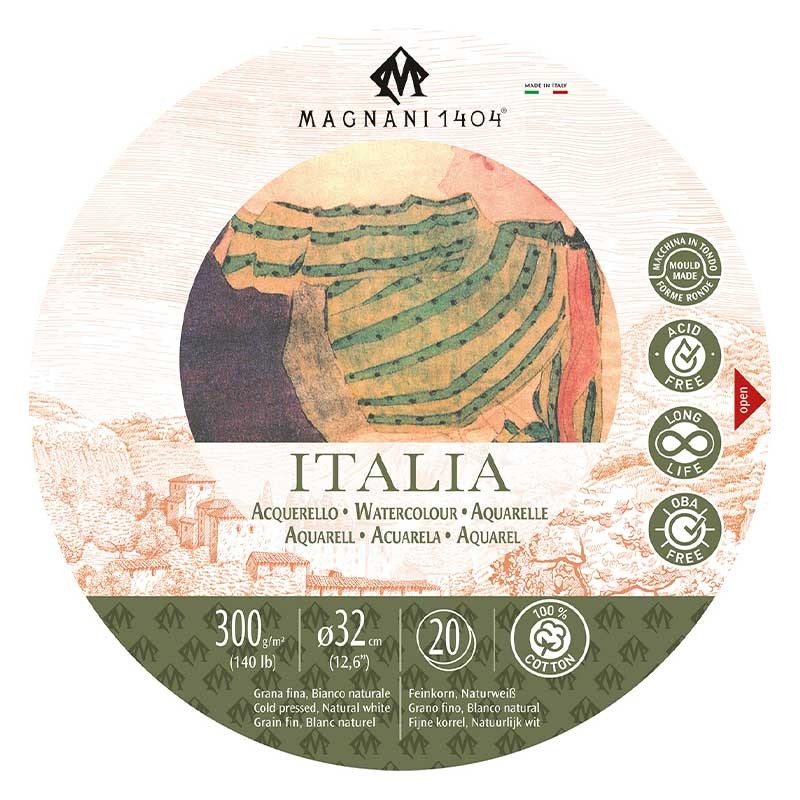 Blok do akwareli okrągły Magnani Italia Cold Press 100% bawełny - 32 cm, 300 g, 20 ark.