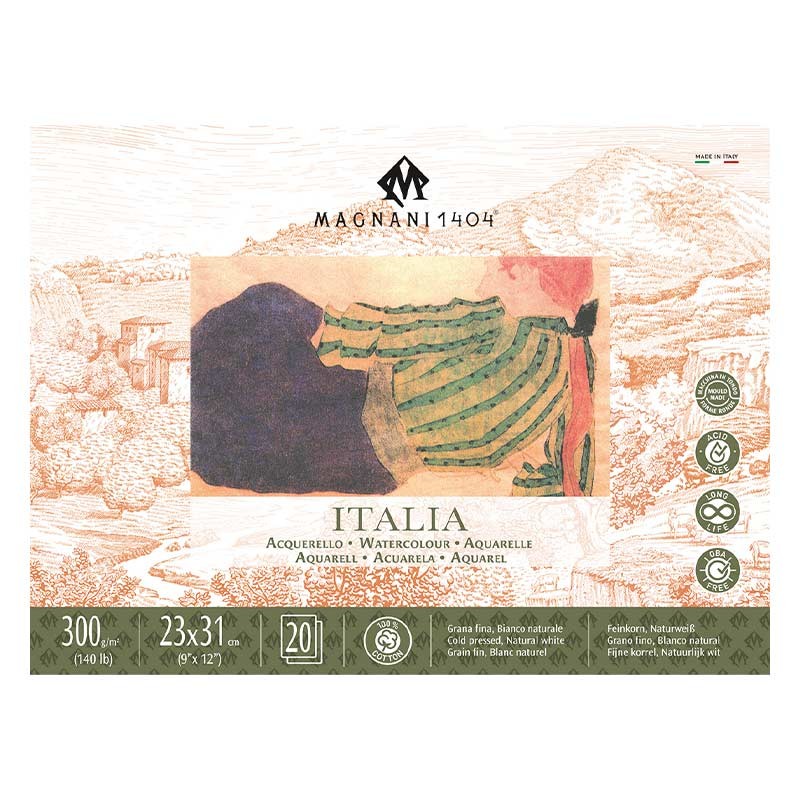 Blok do akwareli Magnani Italia Cold Press 100% bawełny - 23 x 31 cm, 300 g, 20 ark. 01