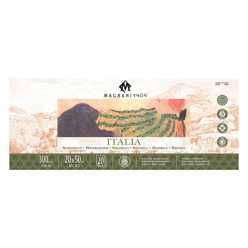 Blok do akwareli Magnani Italia Cold Press 100% bawełny - 20 x 50 cm, 300 g, 20 ark. 01