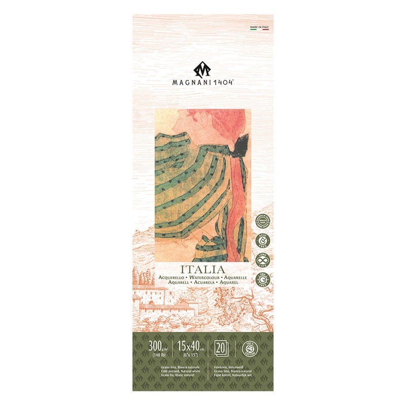 Blok do akwareli Magnani Italia Cold Press 100% bawełny - 15 x 40 cm, 300 g, 20 ark. 01