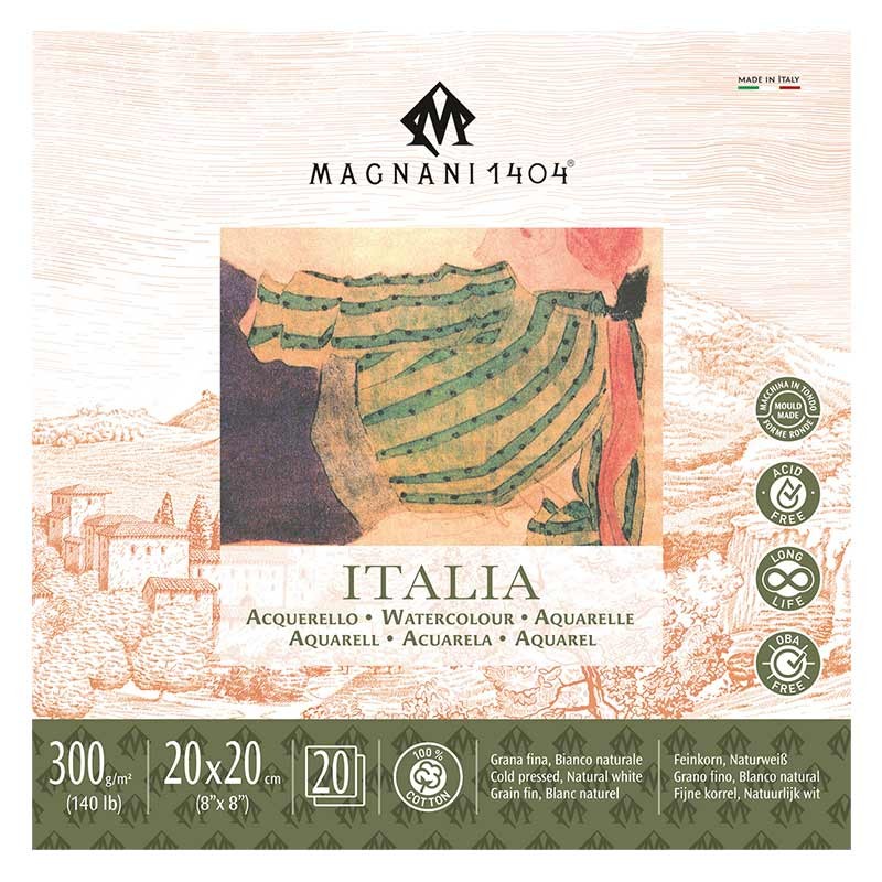 Blok do akwareli Magnani Italia Cold Press 100% bawełny - 20 x 20 cm, 300 g, 20 ark. 01