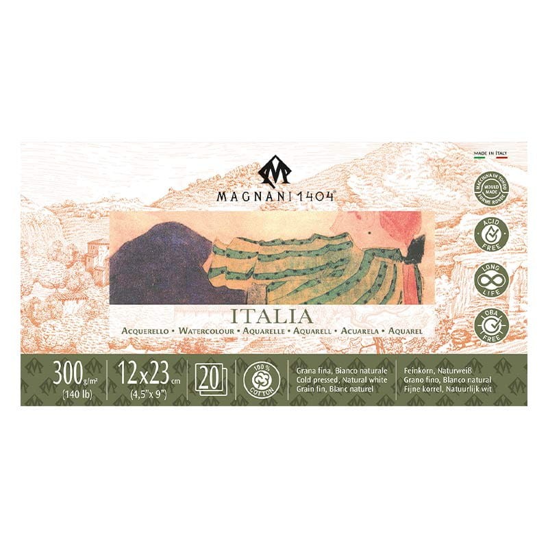 Blok do akwareli Magnani Italia Cold Press 100% bawełny - 12 x 23 cm, 300 g, 20 ark. 01