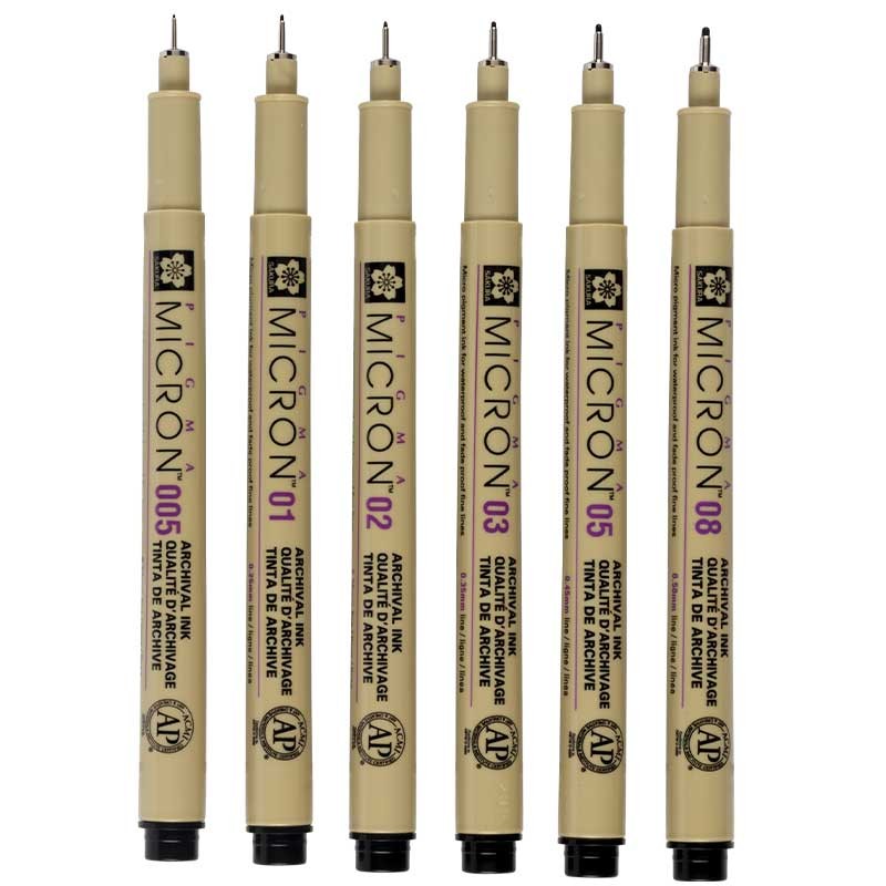 Cienkopisy Pigma Micron Black zestaw 6 szt. (4 + 2 gratis) 02