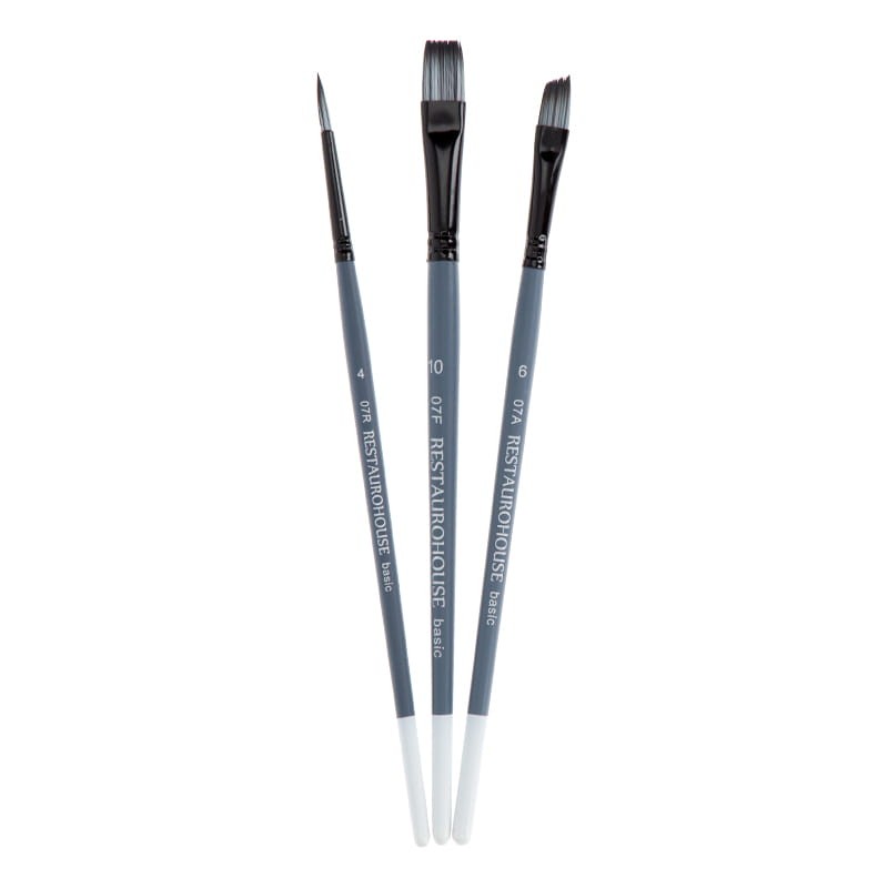 Pędzle syntetyczne Restaurohouse zastaw 3 A Basic Set - seria 07 RH 02