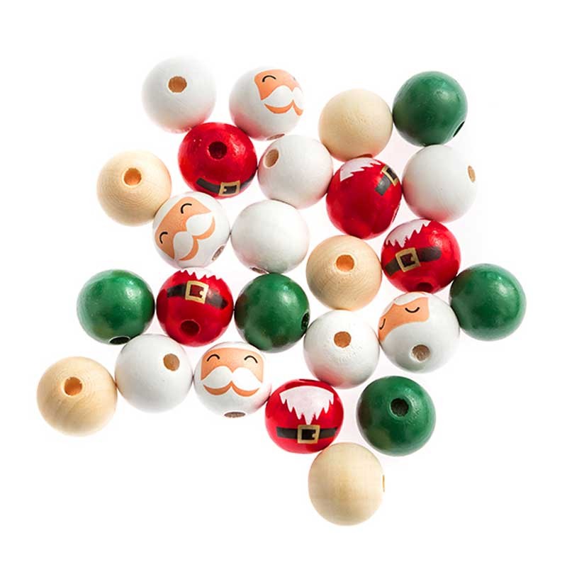 Koraliki drewniane kulki dpCraft 20 mm 25 szt. Mikołaje mix 01