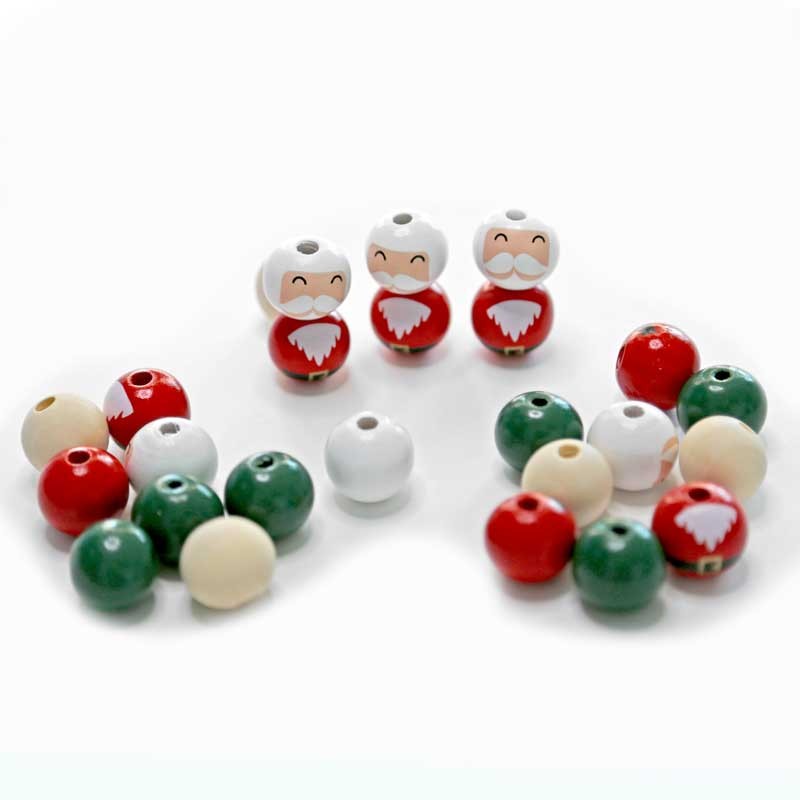 Koraliki drewniane kulki dpCraft 20 mm 25 szt. Mikołaje mix 02