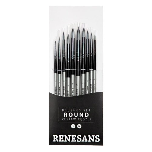 Pędzle syntetyczne zestaw Renesans 10 sztuk - okrągłe