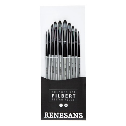 Pędzle syntetyczne zestaw Renesans 10 sztuk - koci język