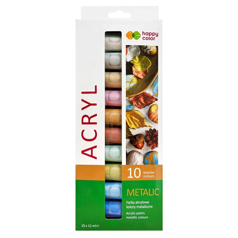 Farby akrylowe Happy Color zestaw 10 x 12 ml metaliczne 01