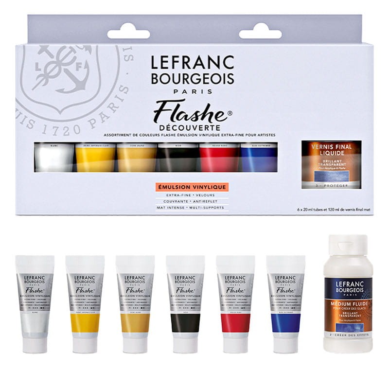 Farby-winylowe-Flashe-Lefranc-&-Bourgeois-Extra-Fine-Discovery-set-6x20ml-+-120-ml-lakier-matowy-01