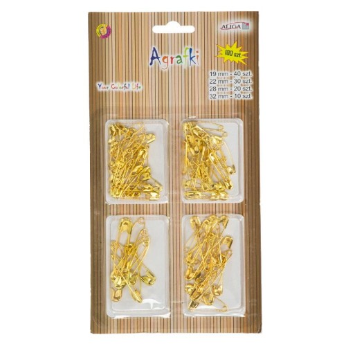 Agrafki Aliga zestaw 100 szt. mix rozmiarów złote