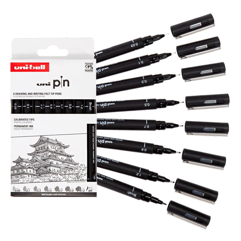 Cienkopisy kreślarskie Uni Pin zestaw 8 szt. Himeji 03