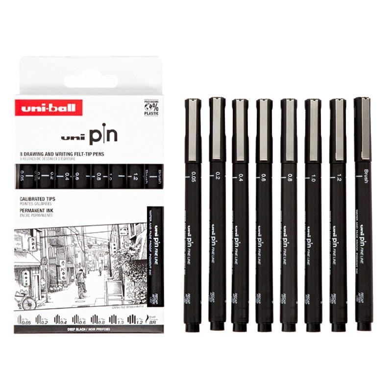Cienkopisy kreślarskie Uni Pin zestaw 8 szt. Tokio.01