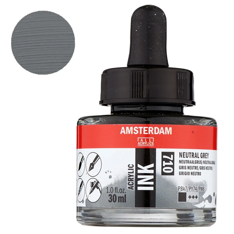 Tusz akrylowy Amsterdam Acrylic Ink Talens 30 ml 710 Neutral Grey 01