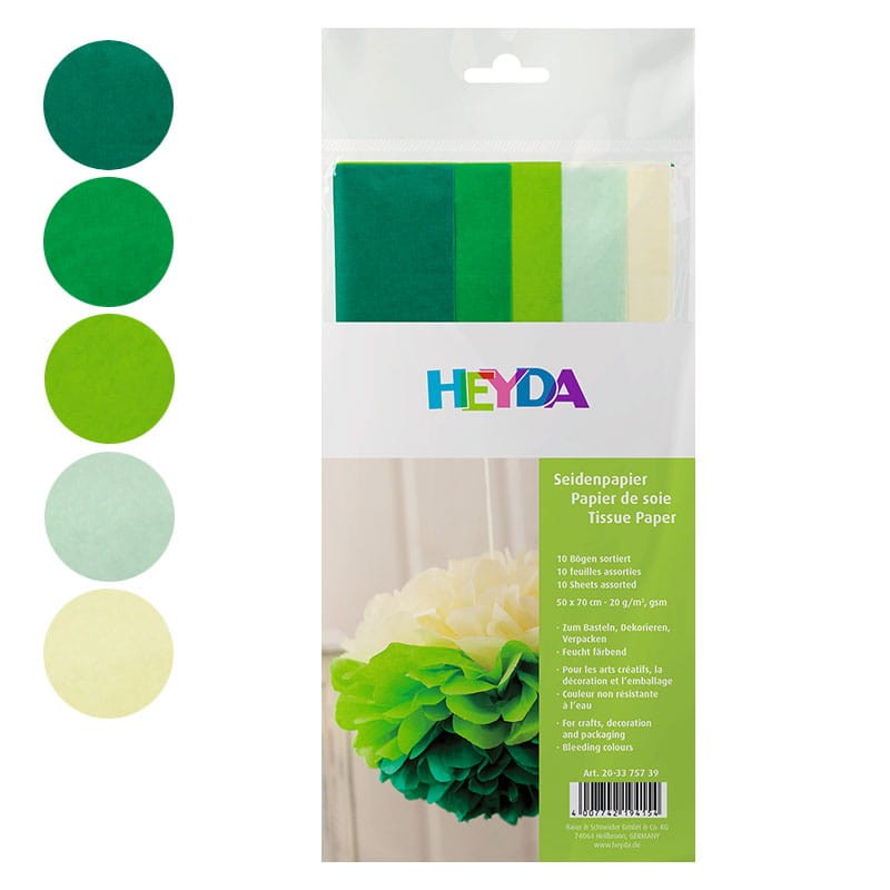 Bibuła gładka Heyda 50 x 70 cm 10 szt. mix zielony 01