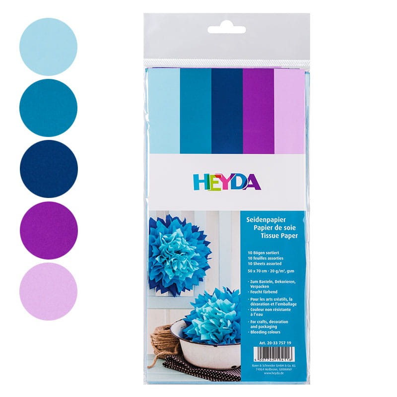 Bibuła gładka Heyda 50 x 70 cm 10 szt. mix niebieski 01