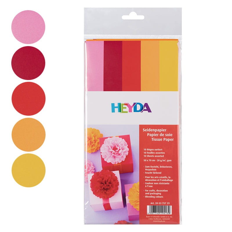 Bibuła gładka Heyda 50 x 70 cm 10 szt. mix czerwony 01