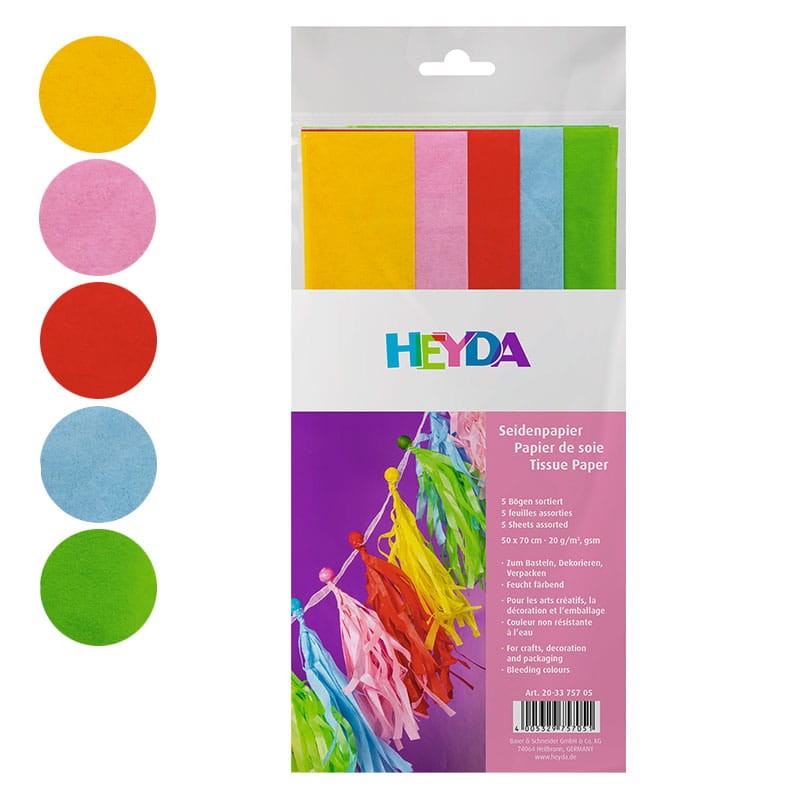 Bibuła gładka Heyda 50 x 70 cm 5 szt. mix kolorów 1 01