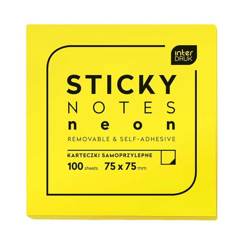 Karteczki samoprzylepne Interdruk Neon 75 x 75 mm żółte 01