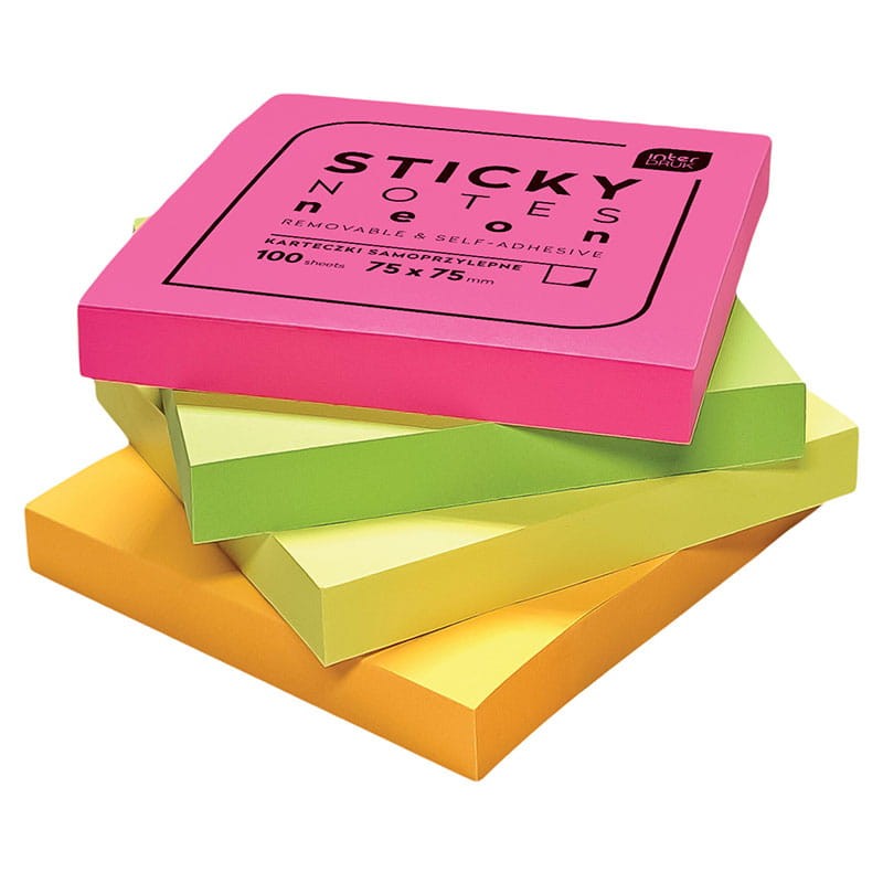 Karteczki samoprzylepne Interdruk Neon 75 x 75 mm żółte 02