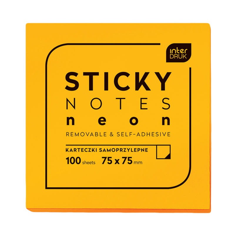 Karteczki samoprzylepne Interdruk Neon 75 x 75 mm pomarańczowe 01