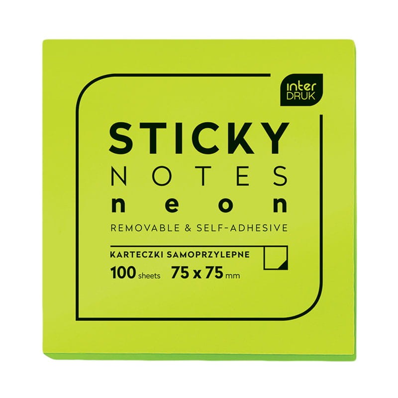 Karteczki samoprzylepne Interdruk Neon 75 x 75 mm zielone 01
