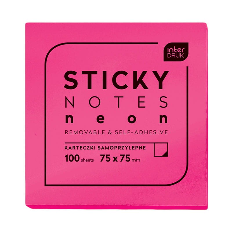 Karteczki samoprzylepne Interdruk Neon 75 x 75 mm różowe 01