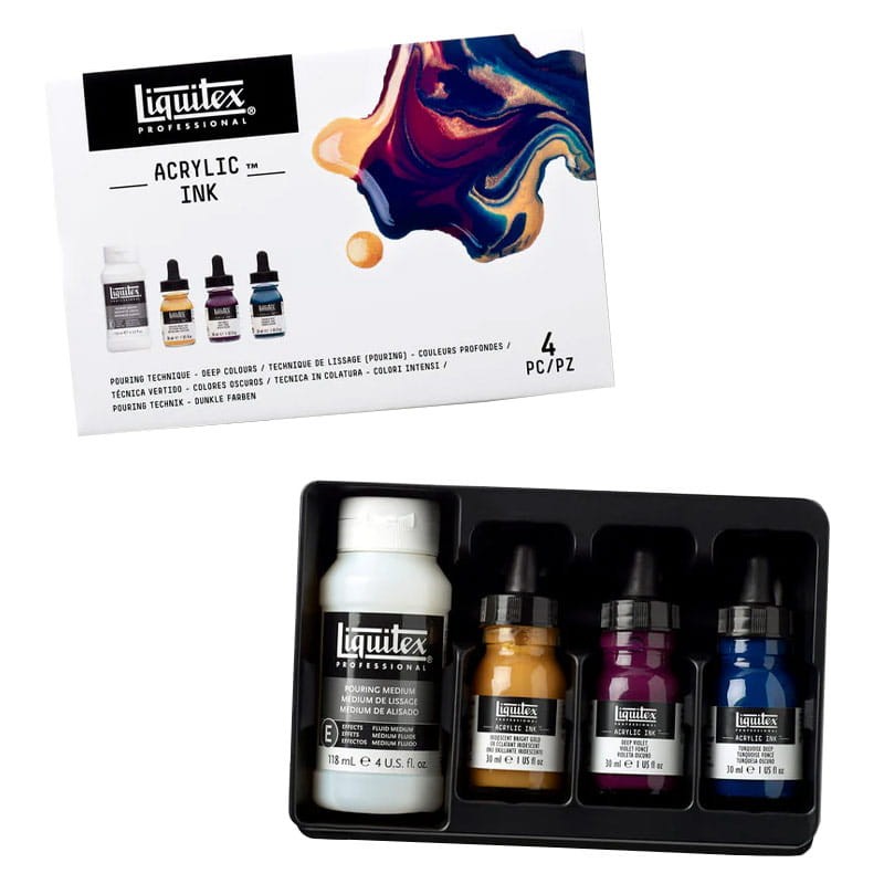 Tusze akrylowe Pouring Technique - Deep Colors Liquitex, zestaw 3 x 30 ml + Pouring medium 118 ml 01