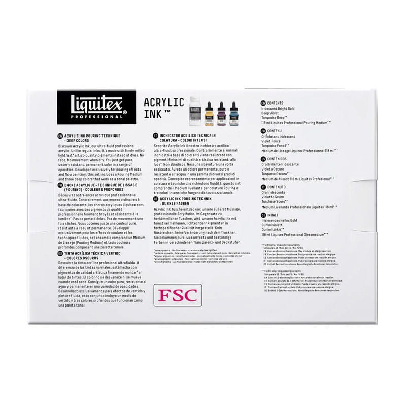 Tusze akrylowe Pouring Technique - Deep Colors Liquitex, zestaw 3 x 30 ml + Pouring medium 118 ml 06