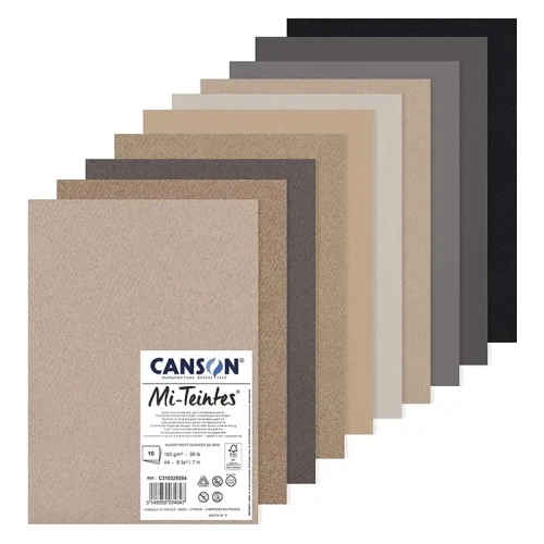 Papier Canson Mi-Teintes A4, 160g, 10 arkuszy - Szarości