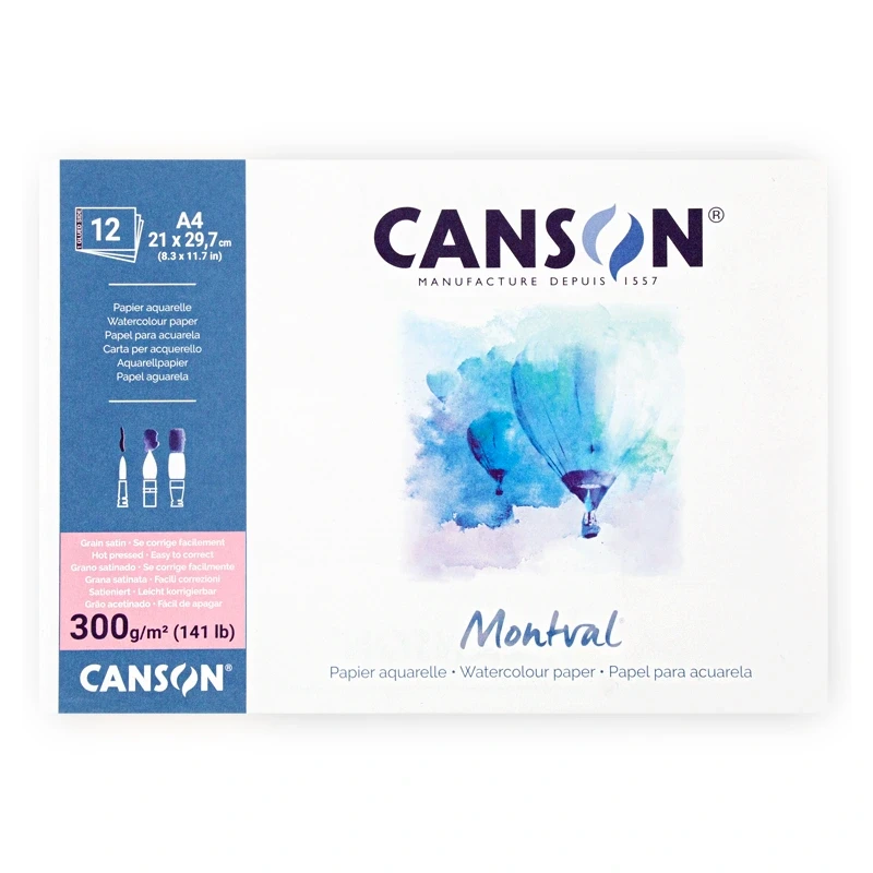 Blok akwarelowy Canson Montval A4 Grain Satin - 21 x 29,7 cm, 300 g, 12 ark.01